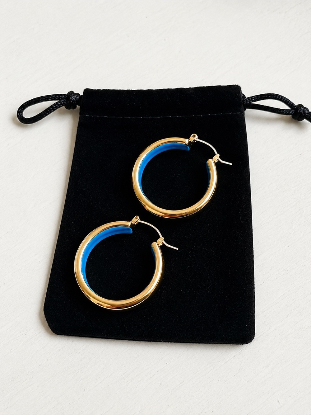 Neiman Marcus Gold Hoop Earrings with Blue Accent